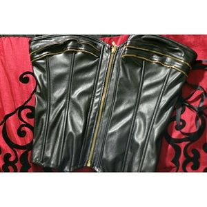 Black lace back zip up corset top